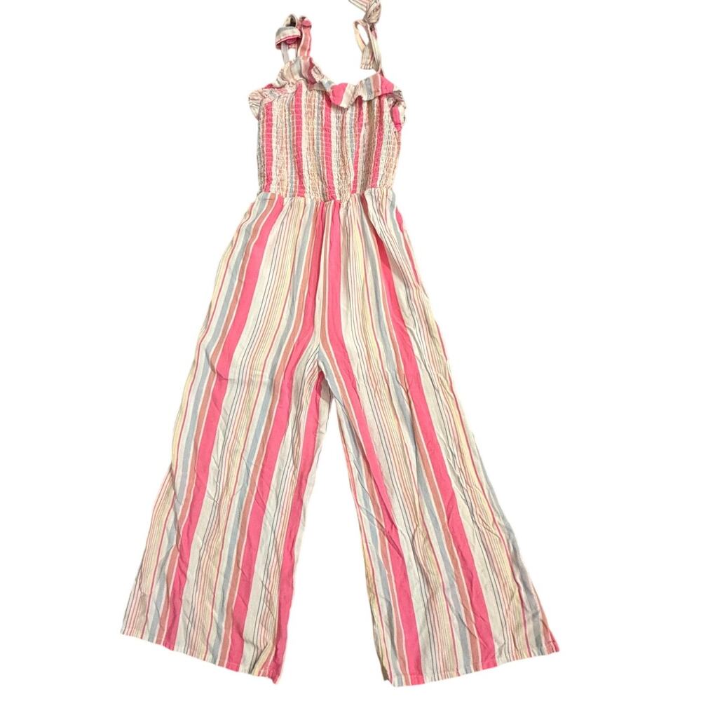 Girls Pink White Stripe Jumpsuit Sleeveless Boho Size Small